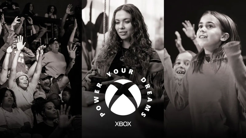 Black and white pictures of women and girls with an Xbox logo and text: 'Power your dreams'