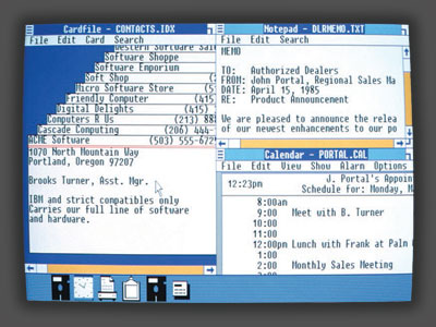 A computer screen of the first version of Windows